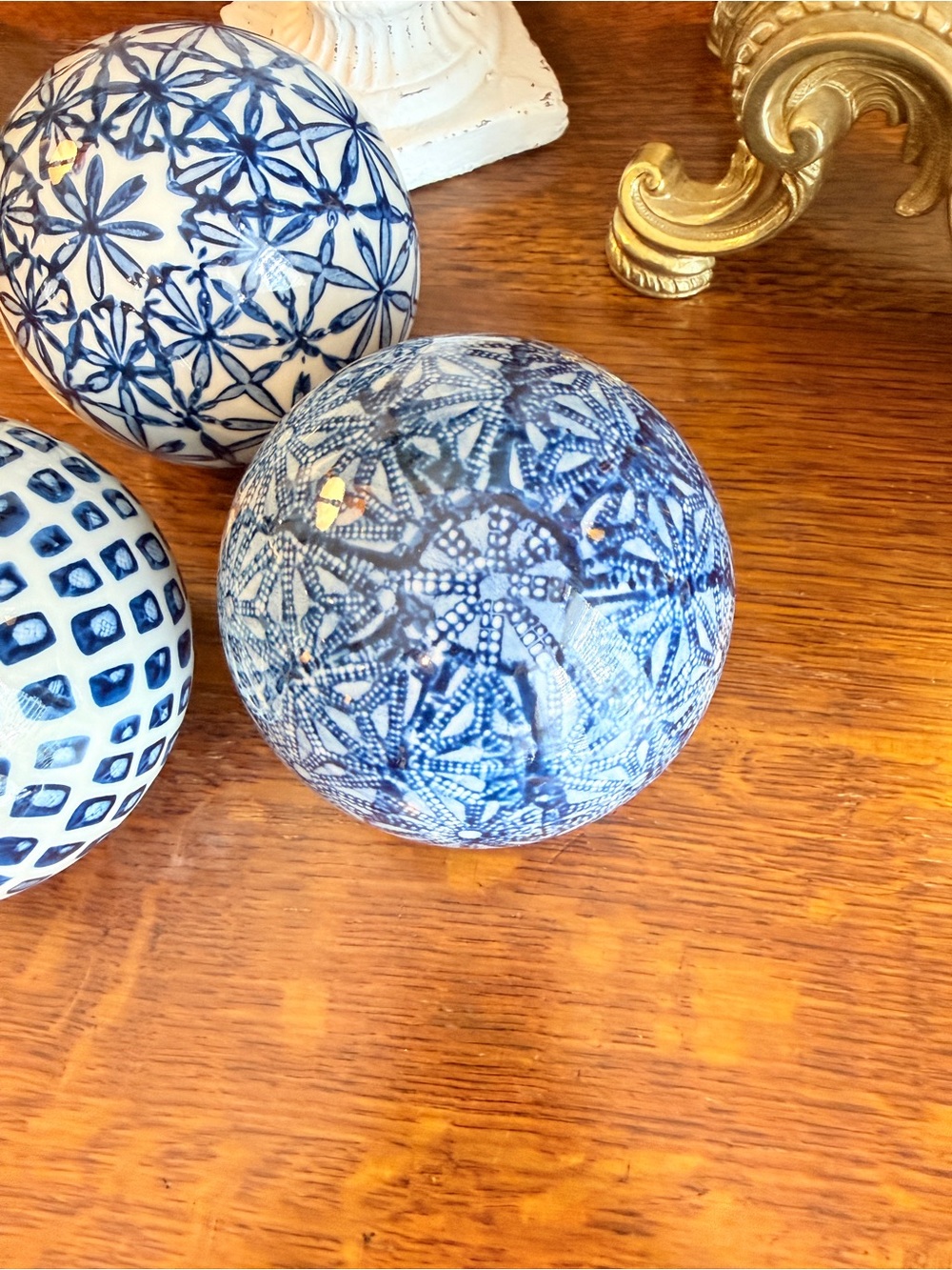 Blue & White Decorative Ceramic Spheres – Set of 3 - Picture 7 of 16